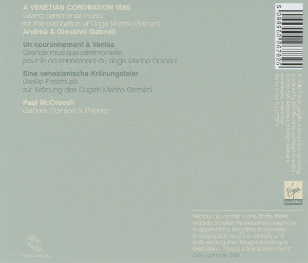 A Venetian Coronation 1595: Works By Andrea & Giovanni Gabrieli - GABRIELI CONSORT / PAUL MCCRESH