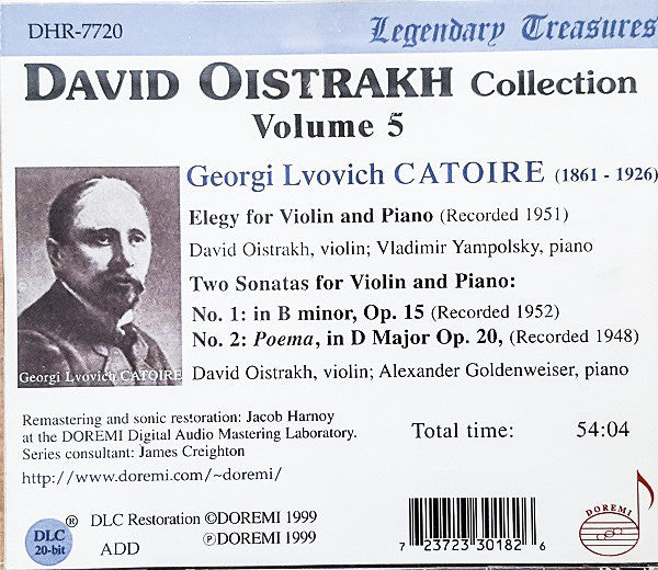 DAVID OISTRAKH COLLECTION, VOL. 05 - CATOIRE: Sonatas & Elegy for Violin and Piano