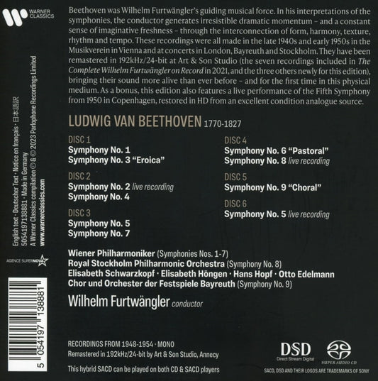 BEETHOVEN: THE 9 SYMPHONIES - WILHELM FURTWANGLER, VIENNA PHILHARMONIC, ROYAL STOCKHOLM PHILHARMONIC, BAYREUTH FESTIVAL ORCHESTRA (6 HYBRID SACDS)