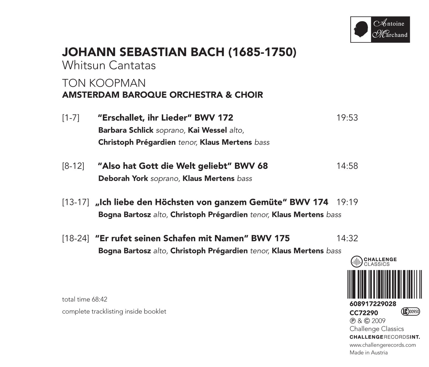 BACH: WHITSUN CANTATAS - TON KOOPMAN & AMSTERDAM BAROQUE ORCHESTRA