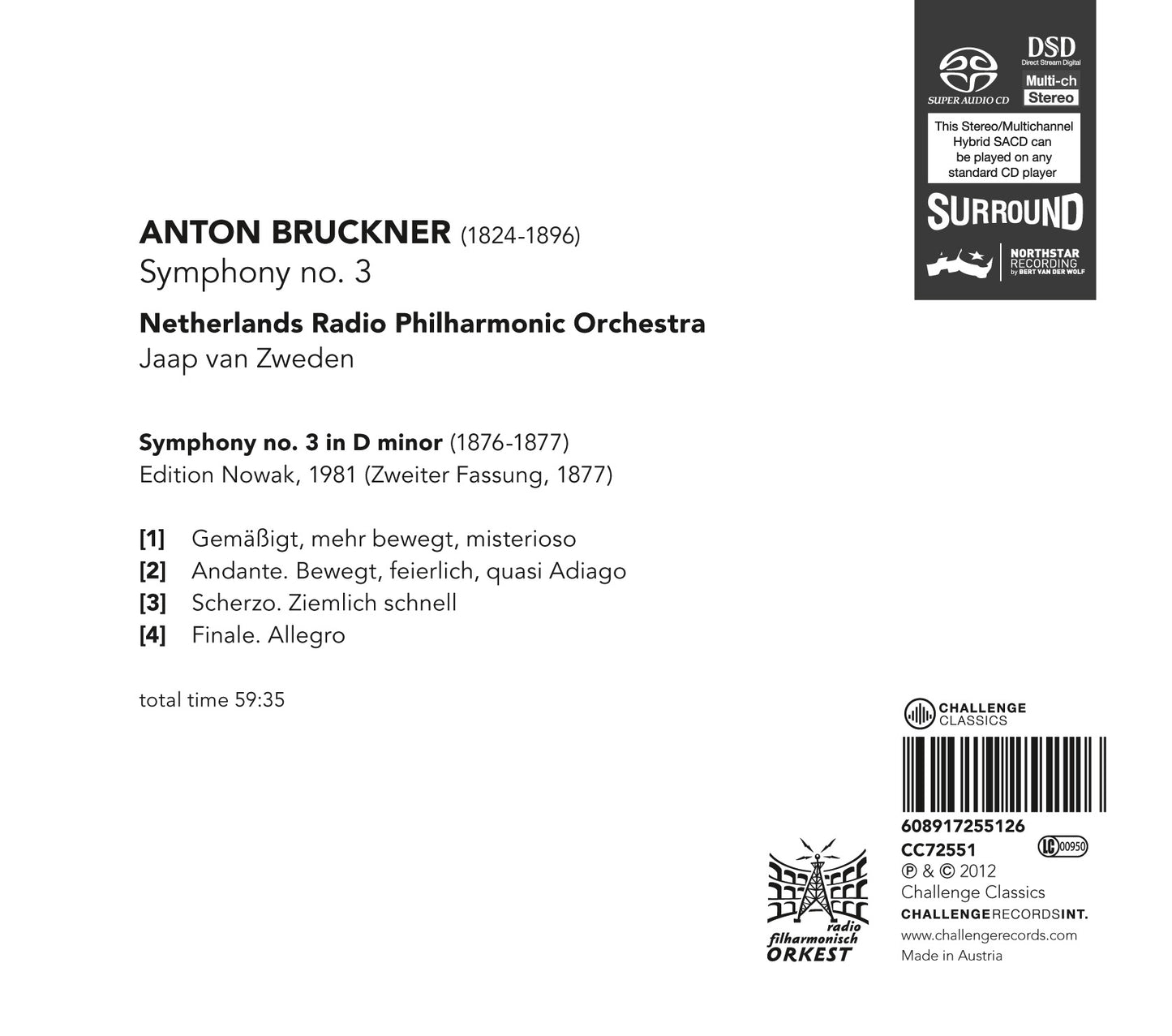 BRUCKNER: Symphony No. 3 - Netherlands Radio Philharmonic Orchestra, Jaap van Zweden (HYBRID SACD)