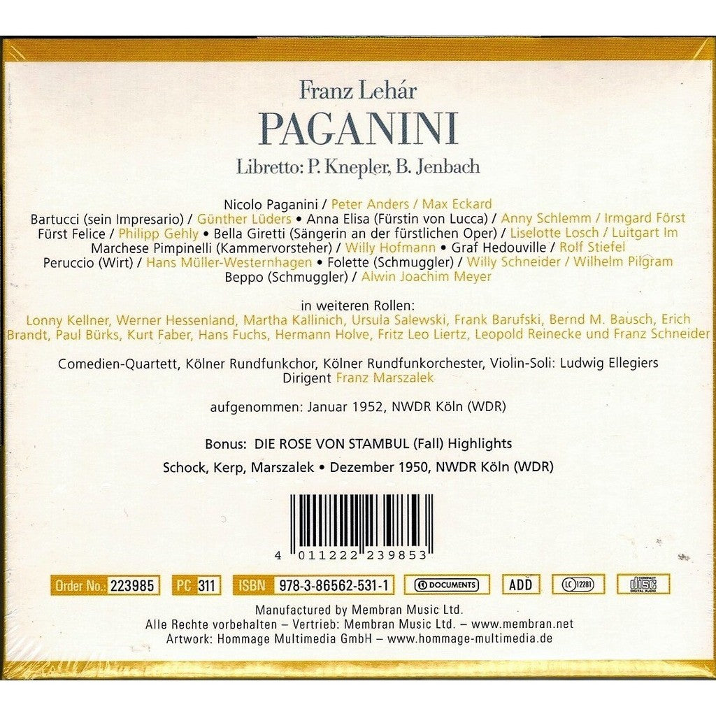 LEHAR: PAGANINI (2 CDs)