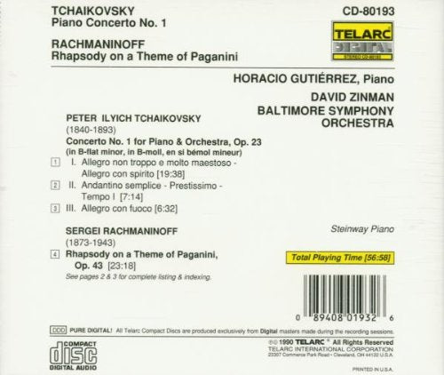 TCHAIKOVSKY: PIANO CONCERTO NO. 1; RACHMANINOV: RHAPSODY ON A THEME OF PAGANINI - Guitierrez, Zinman, Baltimore Symphony Orchestra