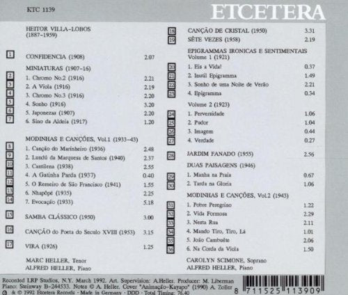 VILLA-LOBOS: MODINHAS E CANÇÕES (Songs, Vol. 1) - Alfred Heller, Carolyn Scimone