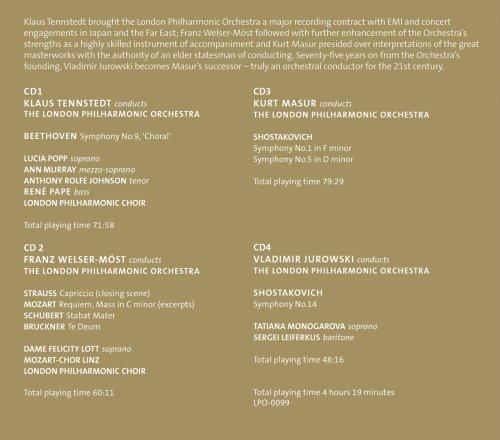 LPO 75TH ANNIVERSARY EDITION (VOLUME 3 1983-2007) - LONDON PHILHARMONIC ORCHESTRA; TENNSTEDT; WELSER-MOST; MASUR; JUROWSKI (4 CDS)