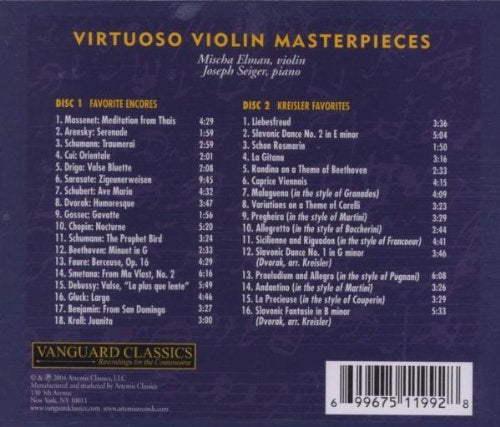 VIOLIN MASTERPIECES - MISCHA ELMAN, JOSEPH SEIGER (2 CDS)