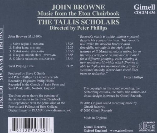 BROWNE: Music from the Eton Choirbook - The Tallis Scholars
