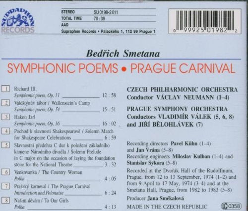 SMETANA: Symphonic Poems - Neumann, Belohlavek, Czech Philharmonic, Prague Symphony