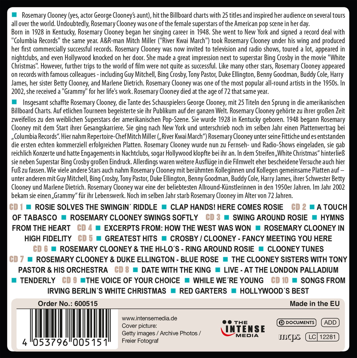 ROSEMARY CLOONEY: MILESTONES OF A POP LEGEND (10 CDS)