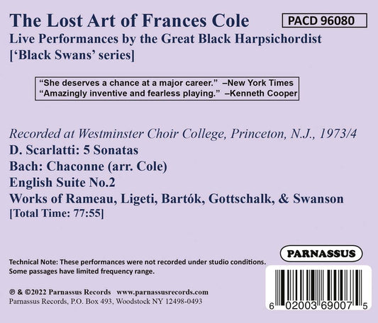 FRANCES COLE: The Lost Art - Live Performances by the Great Black Harpsichordist (DIGITAL DOWNLOAD)