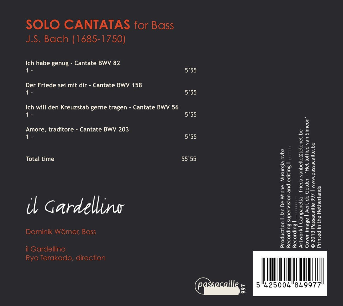 Bach, J.S.: Solo Cantatas for Bass - Il Gardellino, Dominic Worner