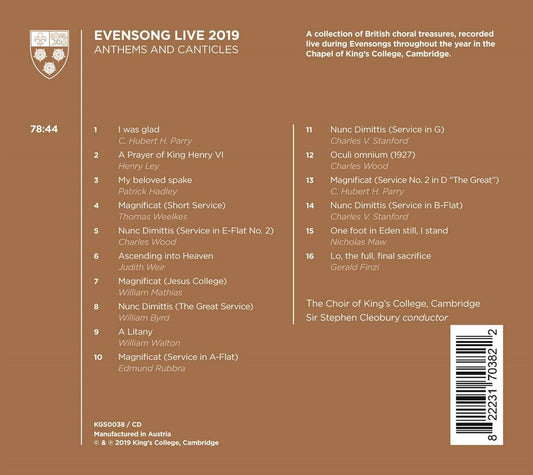 Evensong Live 2019: Anthems And Canticles - The Choir of King's College Cambridge