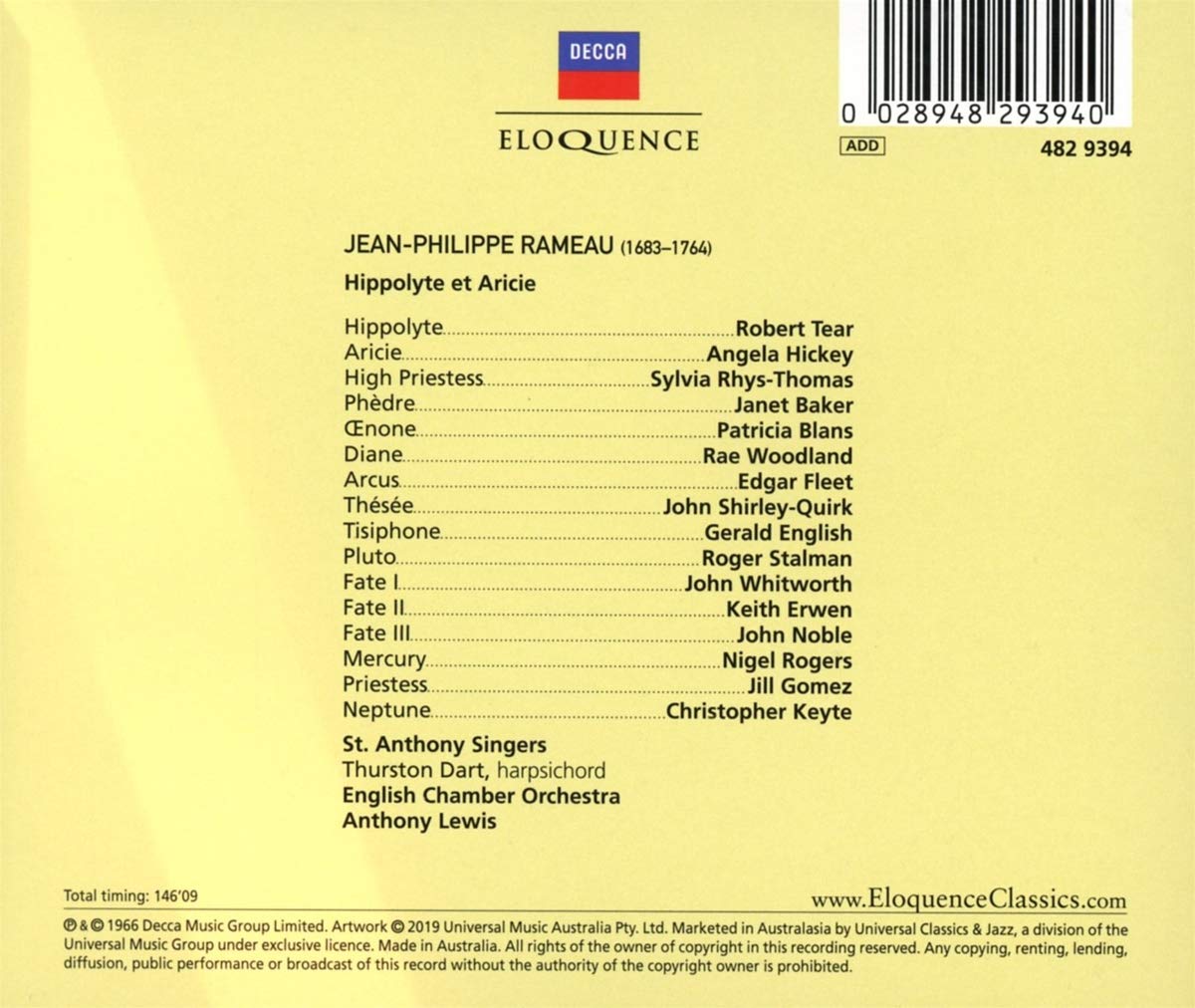 RAMEAU: HIPPOLYTE ET ARICIE - ANTHONY LEWIS (2 CDS)