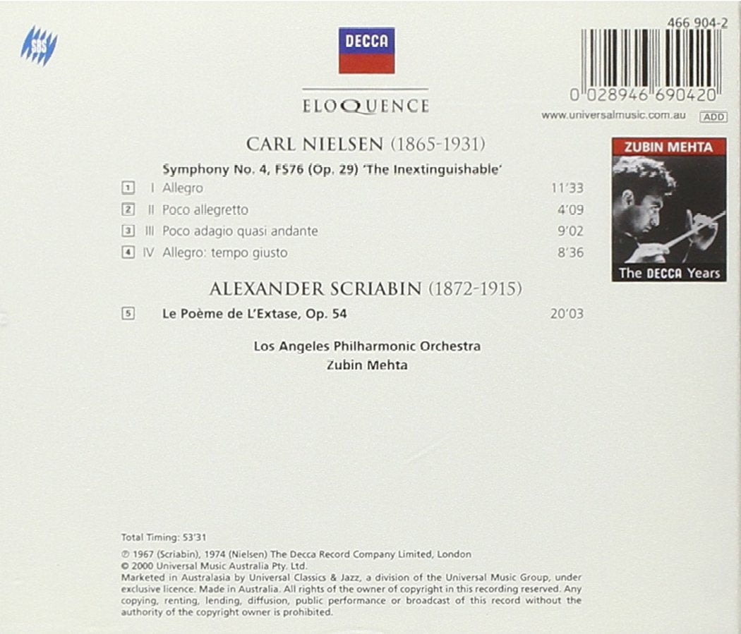 NIELSEN: Symphony No. 4; SCRIABIN: Le Poeme de L’Extase - Mehta, Los Angeles Philharmonic