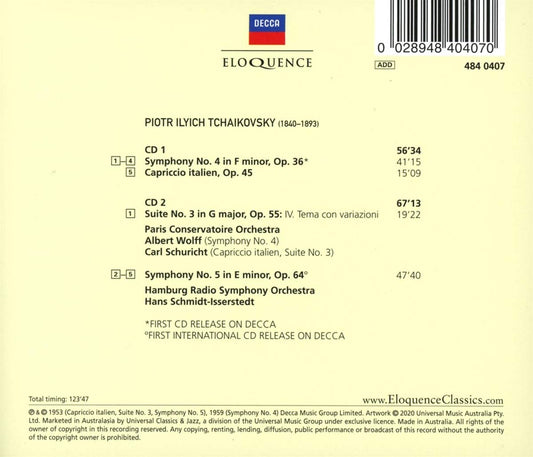 TCHAIKOVSKY: SYMPHONIES 4 & 5 - Hans Schmidt-Isserstedt; Albert Wolff; Carl Schuricht (2 CDS)