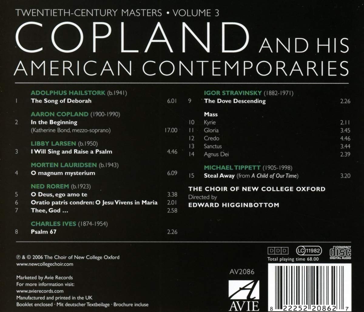 Twentieth Century Masters, Volume 3: Copland and his American Contemporaries - New College Choir, Oxford, Edward Higginbottom