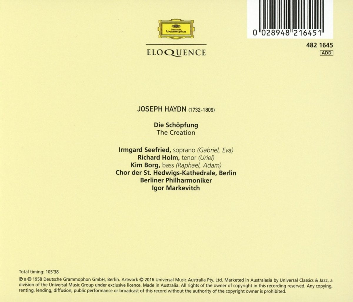 HAYDN: DIE SCHOPFUNG (THE CREATION) - BERLIN PHILHARMONIC, IGOR MARKEVITCH (2 CDS)