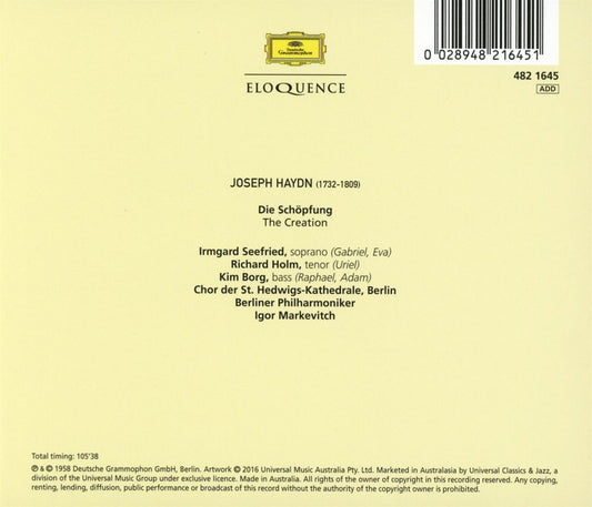 HAYDN: DIE SCHOPFUNG (THE CREATION) - BERLIN PHILHARMONIC, IGOR MARKEVITCH (2 CDS)