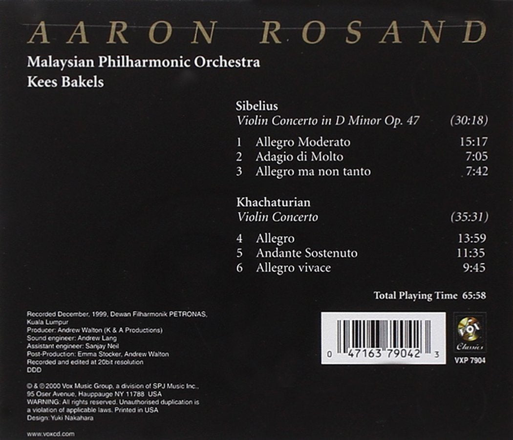 SIBELIUS & KHATCHATURIAN: VIOLIN CONCERTO - ROSAND, MAYLASIAN PHILHARMONIC