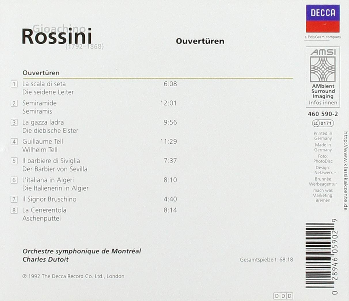 ROSSINI: Famous Overtures - Orchestre Symphonique de Montreal, Charles Dutoit