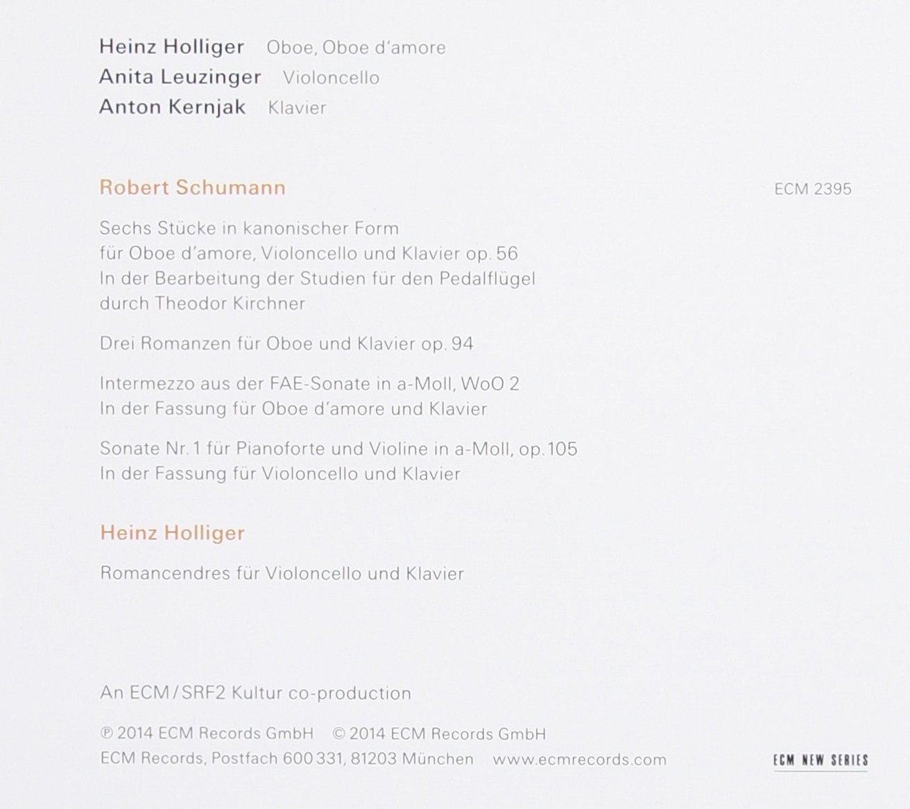 SCHUMANN, HOLLINGER: ASCHENMUSIK (JAPANESE PRESSING): HOLLIGER, HEINZ