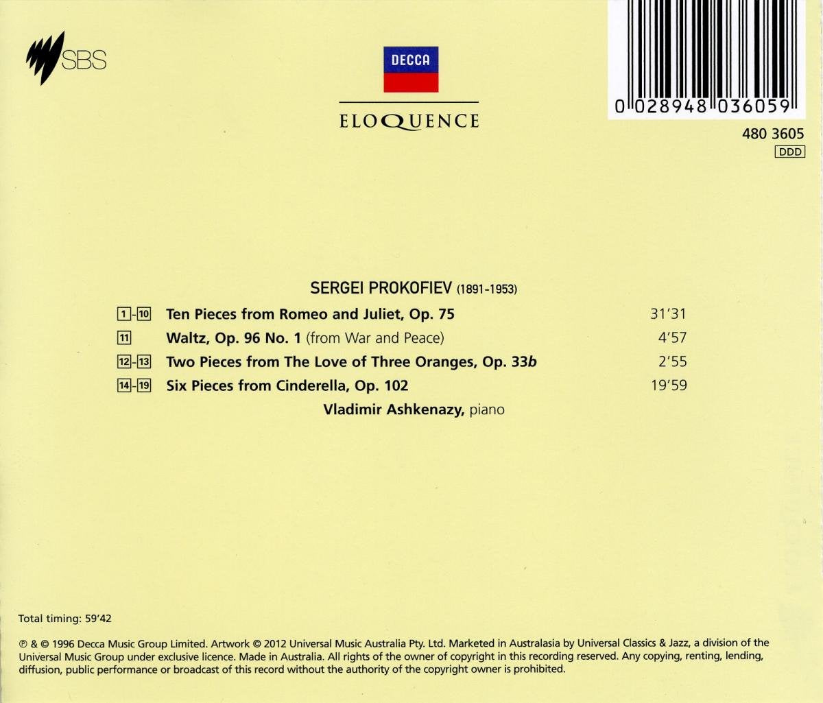 PROKOFIEV: Ballet and Opera Transcriptions for Piano - Vladimir Ashkenazy