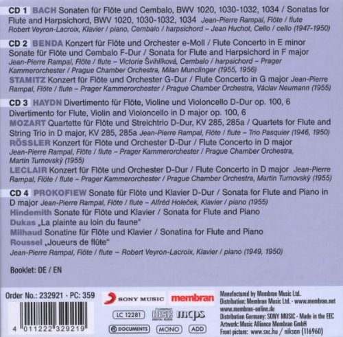 JEAN-PIERRE RAMPAL: WORKS FOR FLUTE - Bach, Mozart, Leclair, Haydn, Prokofiev, Hindemith, Dukas(4 CDS)