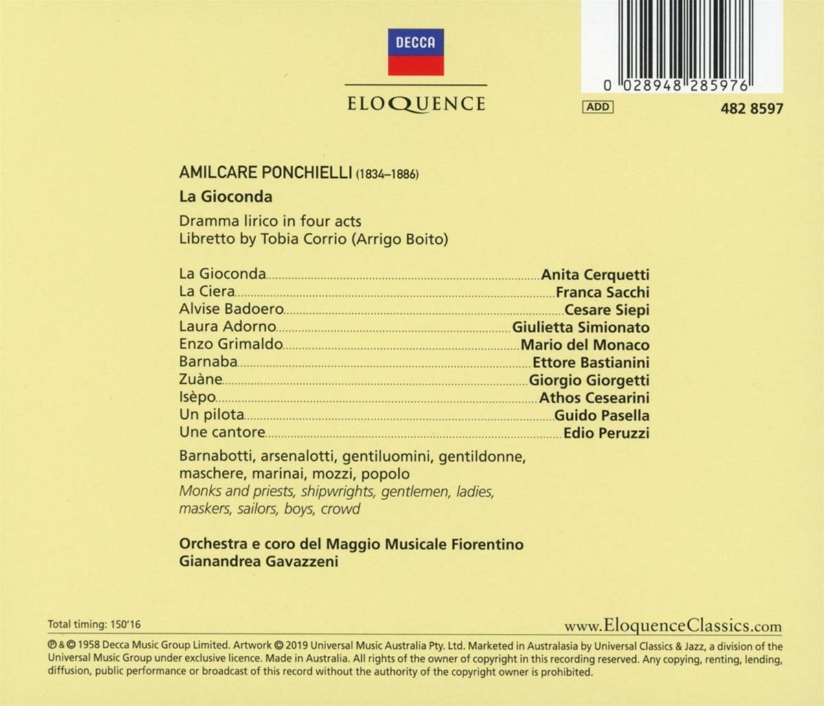 PONCHIELLI: LA GIOCONDA - CERQUETTI, SIEPI, DEL MONACO (2 CDS)