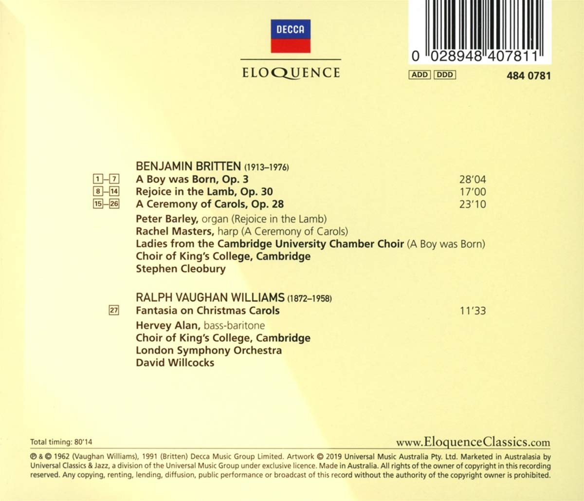 A BOY WAS BORN: MUSIC BY BRITTEN & VAUGHAN WILLIAMS FOR CHRISTMAS SEASON - CHOIR OF KING'S COLLEGE, CAMBRIDGE