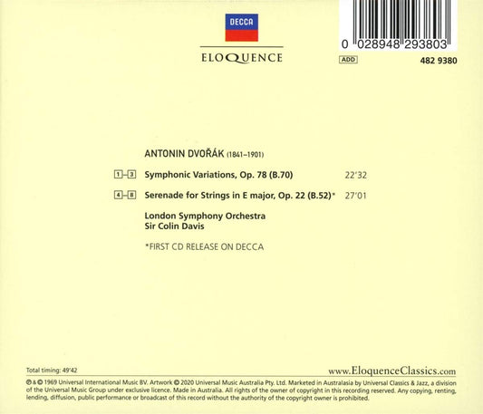 DVORAK: SYMPHONIC VARIATIONS; SERENADE FOR STRINGS - COLIN DAVIS, LONDON SYMPHONY ORCHESTRA