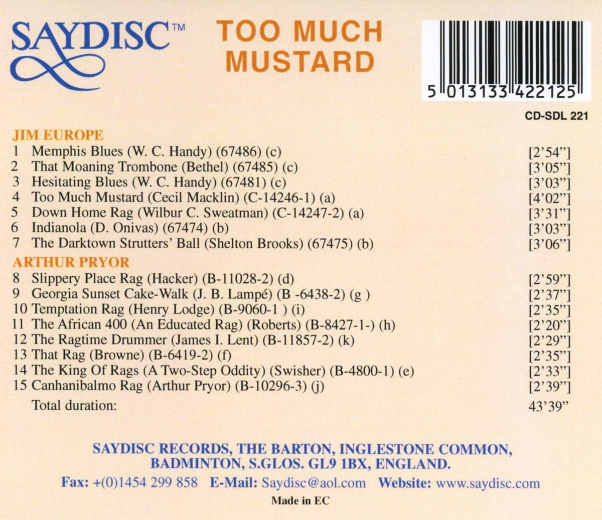 Too Much Mustard: The Bands of James Reese Europe and Arthur Pryor