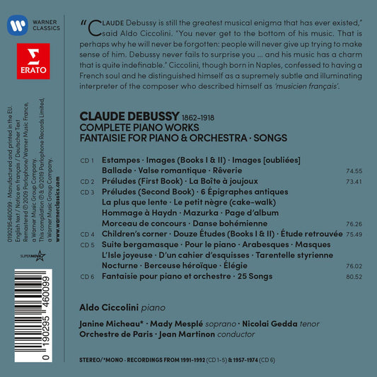 DEBUSSY: COMPLETE PIANO WORKS; FANTAISIE FOR PIANO & ORCHESTRA - ALDO CICCOLINI (6 CD)