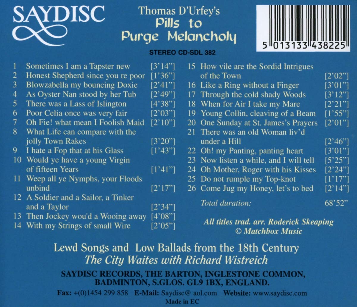 Pills to Purge Melancholy: Lewd Songs and Low Ballads of the 18th Century