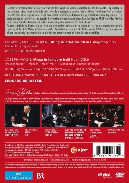 HAYDN: MASS IN TIME OF WAR; BEETHOVEN: STRING QUARTET NO. 16 (VERSION FOR ORCHESTRA) - BERNSTEIN; WIENER PHILHARMONIKER; CHOR UND SYMPHONIEORCHESTER DES BAYERISCHEN RUNDFUNKS; BLEGEN; FASSBAENDER; AHNSJOE; S