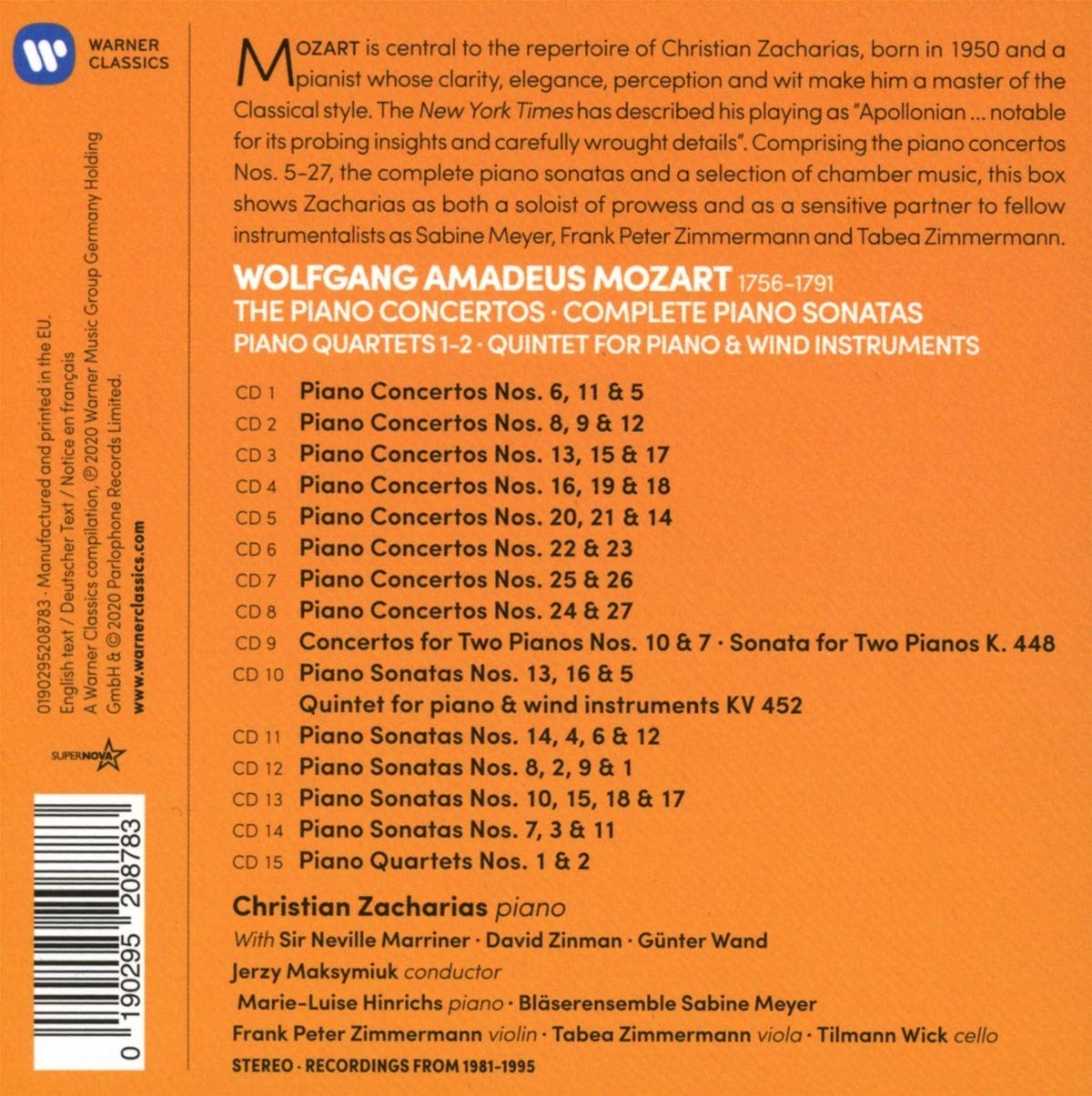 MOZART: PIANO CONCERTOS, COMPLETE PIANO SONATAS AND CHAMBER MUSIC - CHRISTIAN ZACHARIAS (15 CDS)