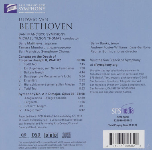 BEETHOVEN: CANTATA ON THE DEATH OF EMPEROR JOSEPH II; SYMPHONY NO. 2 - San Francisco Symphony, Tilson-Thomas (Hybrid SACD)