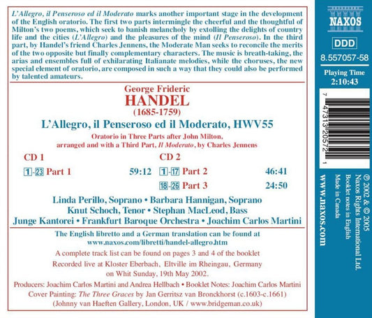 HANDEL: L'ALLEGRO, IL PENSEROSO ED IL MODERATO - JUNGE KANTOREI; BAROCKORCHESTER; FRANKFURT; MARTINI (2 CDS)