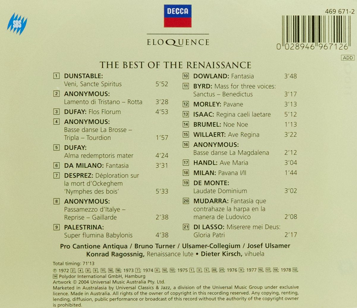 Best of The Renaissance - Pro Cantione Antiqua, Ulsamer Consort