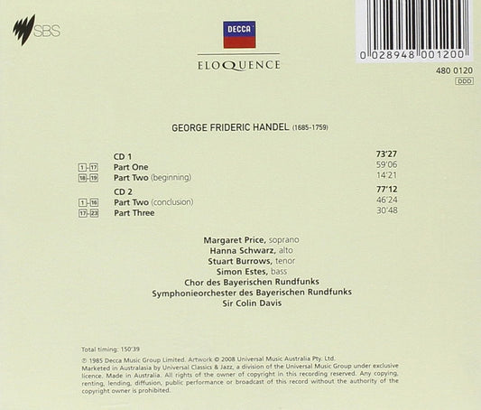 HANDEL: MESSIAH - COLIN DAVIS, BAVARIAN RADIO SYMPHONY ORCHESTRA (2 CDS)