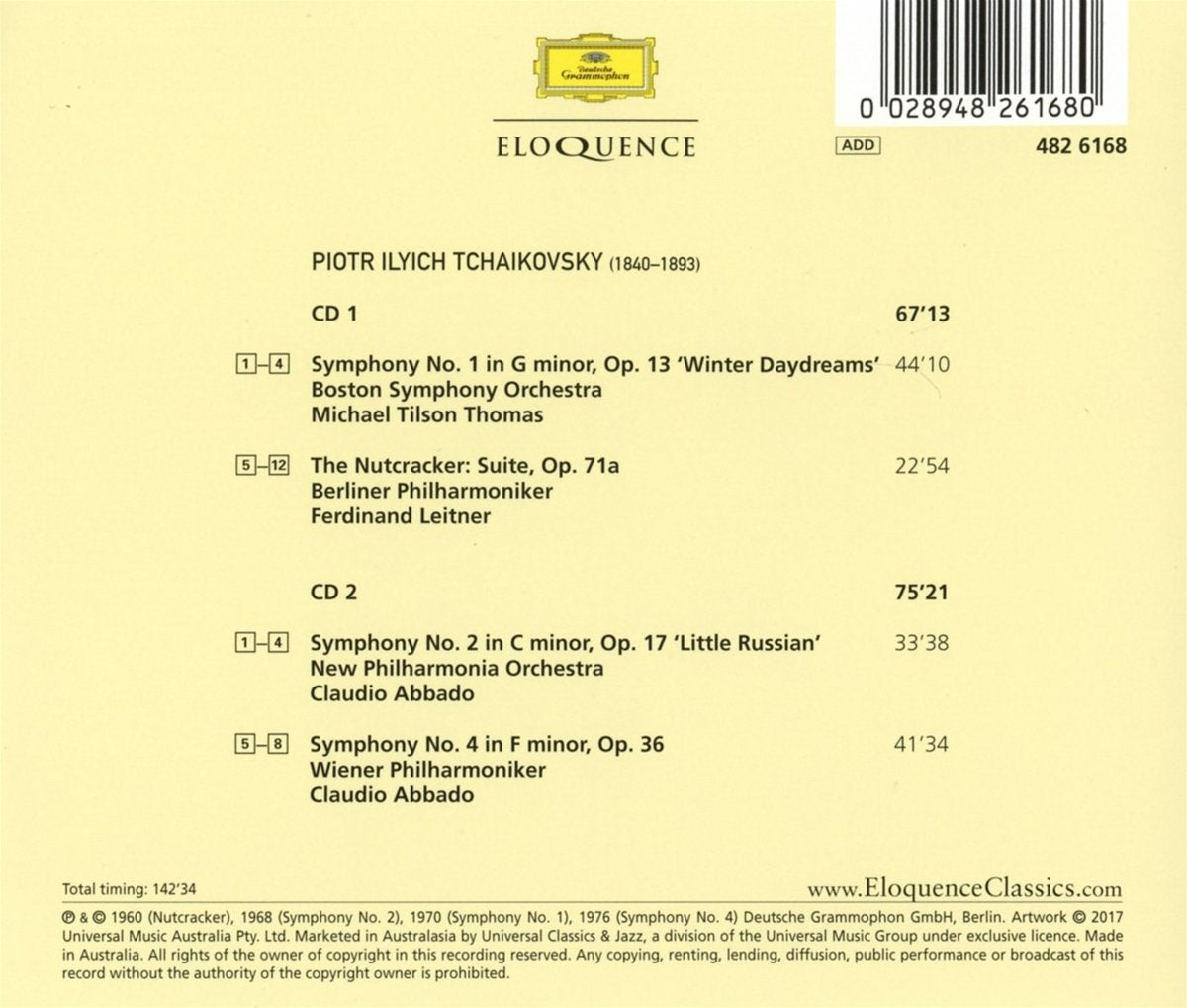 TCHAIKOVSKY: SYMPHONIES 1, 2 & 4; NUTCRACKER SUITE - TILSON THOMAS, ABBADO, LEITNER (2 CDS)