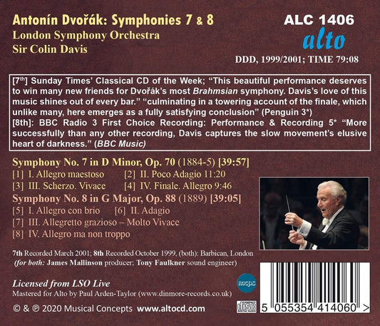 DVORAK: SYMPHONIES 7 & 8 - LONDON SYMPHONY ORCHESTRA, COLIN DAVIS