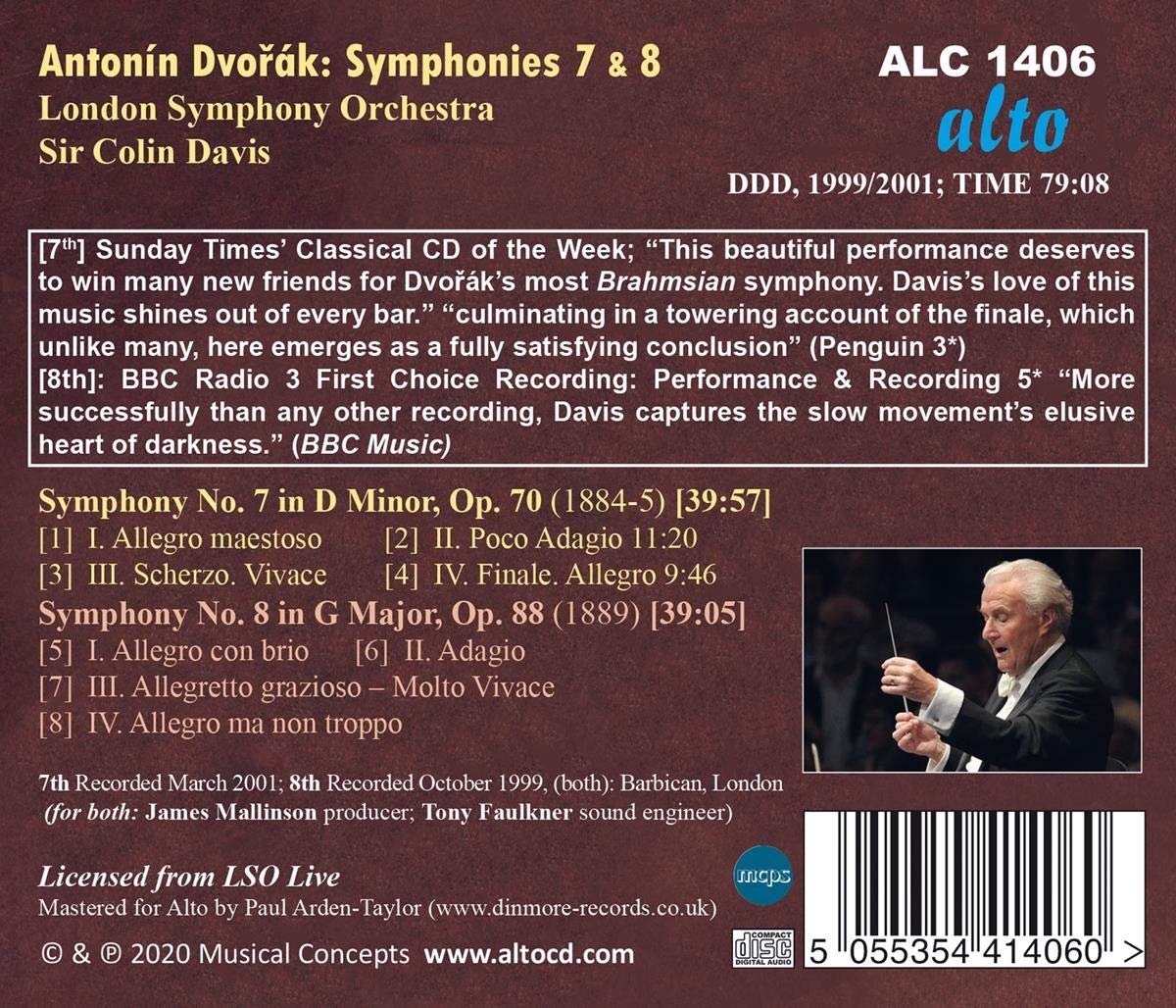 DVORAK: SYMPHONIES 7 & 8 - LONDON SYMPHONY ORCHESTRA, COLIN DAVIS
