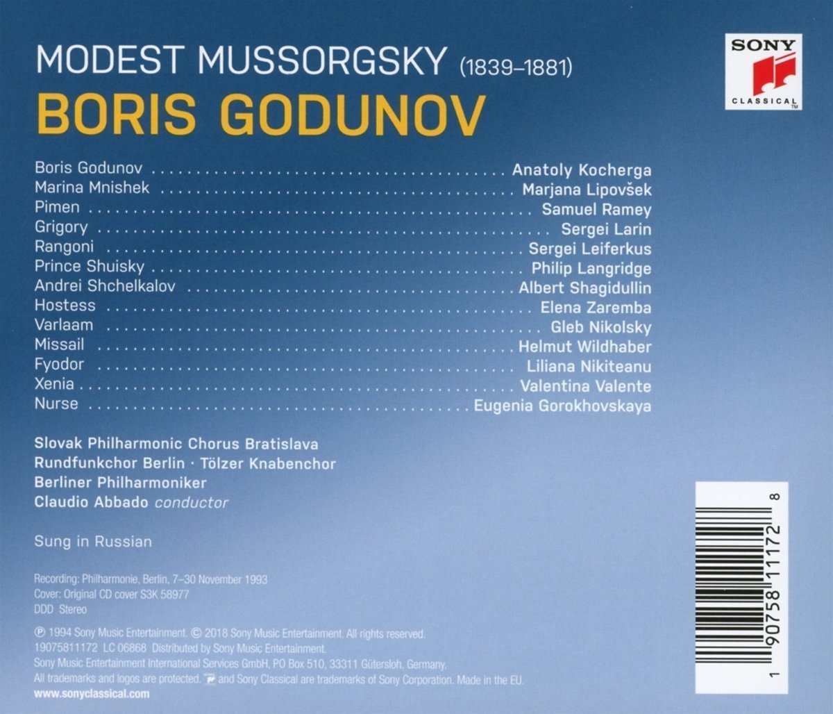 MUSSORGSKY: BORIS GODUNOV - ABBADO, BERLINER PHILHARMONIKER (3 CDS)