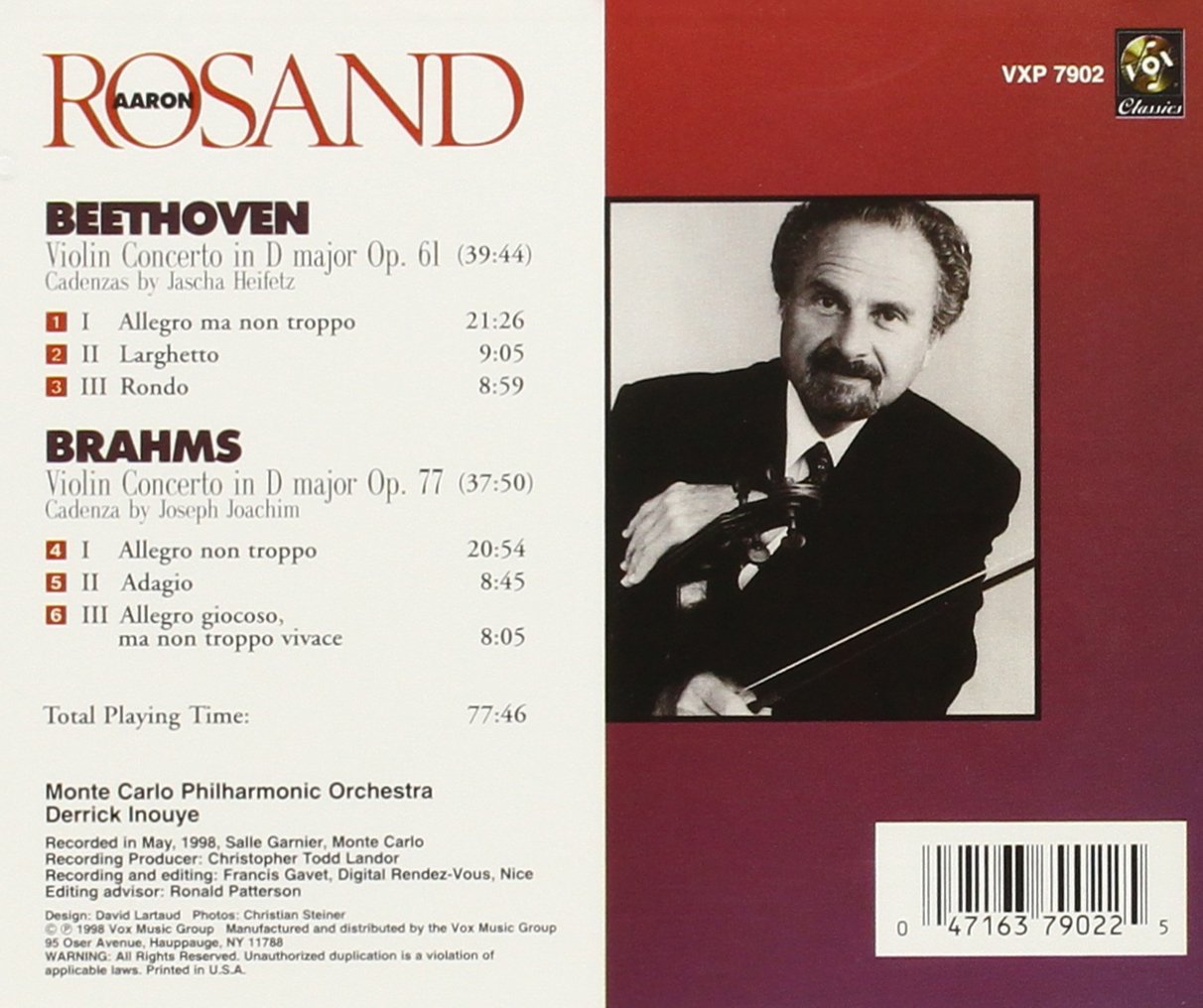BRAHMS & BEETHOVEN: VIOLIN CONCERTOS - ROSAND, MONTE CARLO PHILHARMONIC