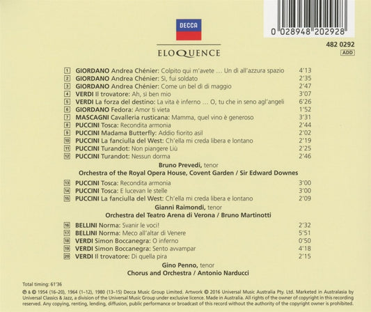 GREAT TENOR ARIAS, VOLUME 1 - PREVEDI, RAIMONDI, PENNO