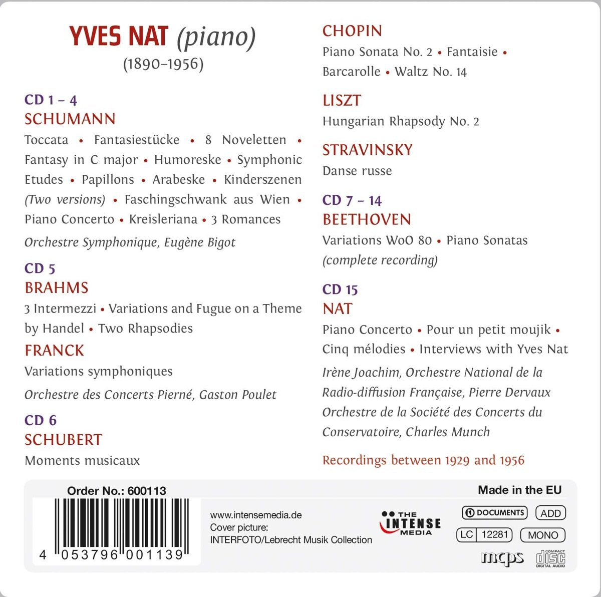 YVES NAT: THE FRENCH PIANO LEGEND - RECORDINGS 1929-1956 (15 CDS)