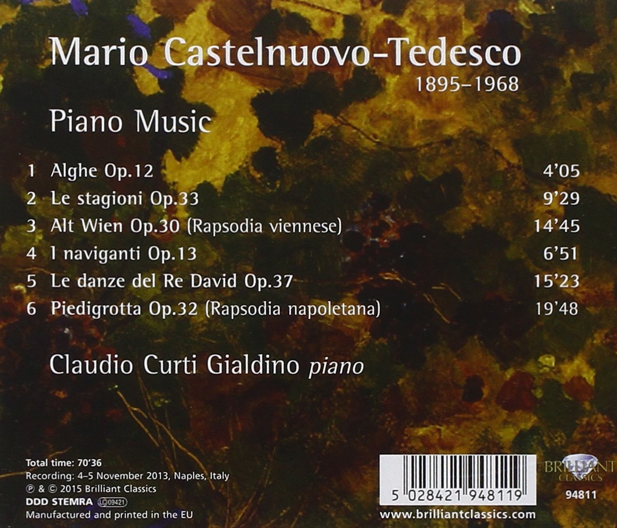 CASTELNUOVO-TEDESCO: Piano Music - Claudio Curti Gialdino