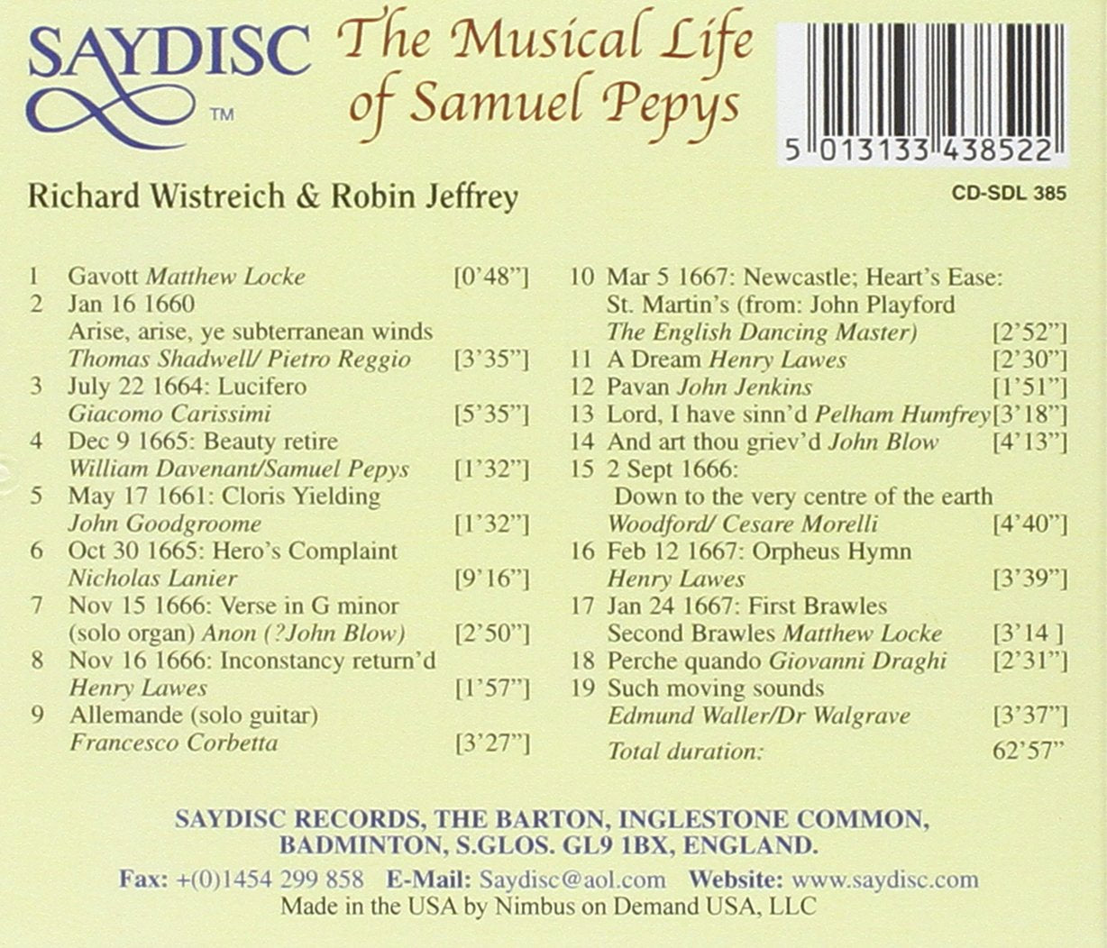 The Music Life of Samuel Pepys: Richard Wistreich, Robin Jeffrey