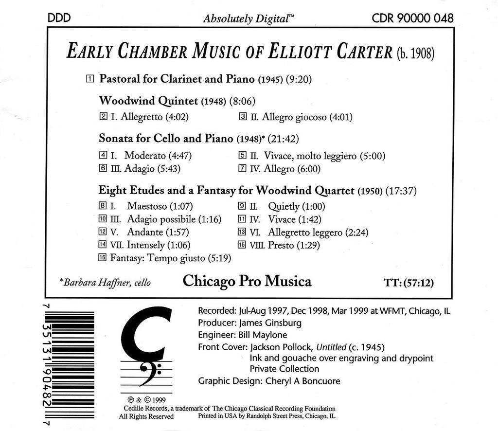 EARLY CHAMBER MUSIC OF ELLIOTT CARTER - CHICAGO PRO MUSICA