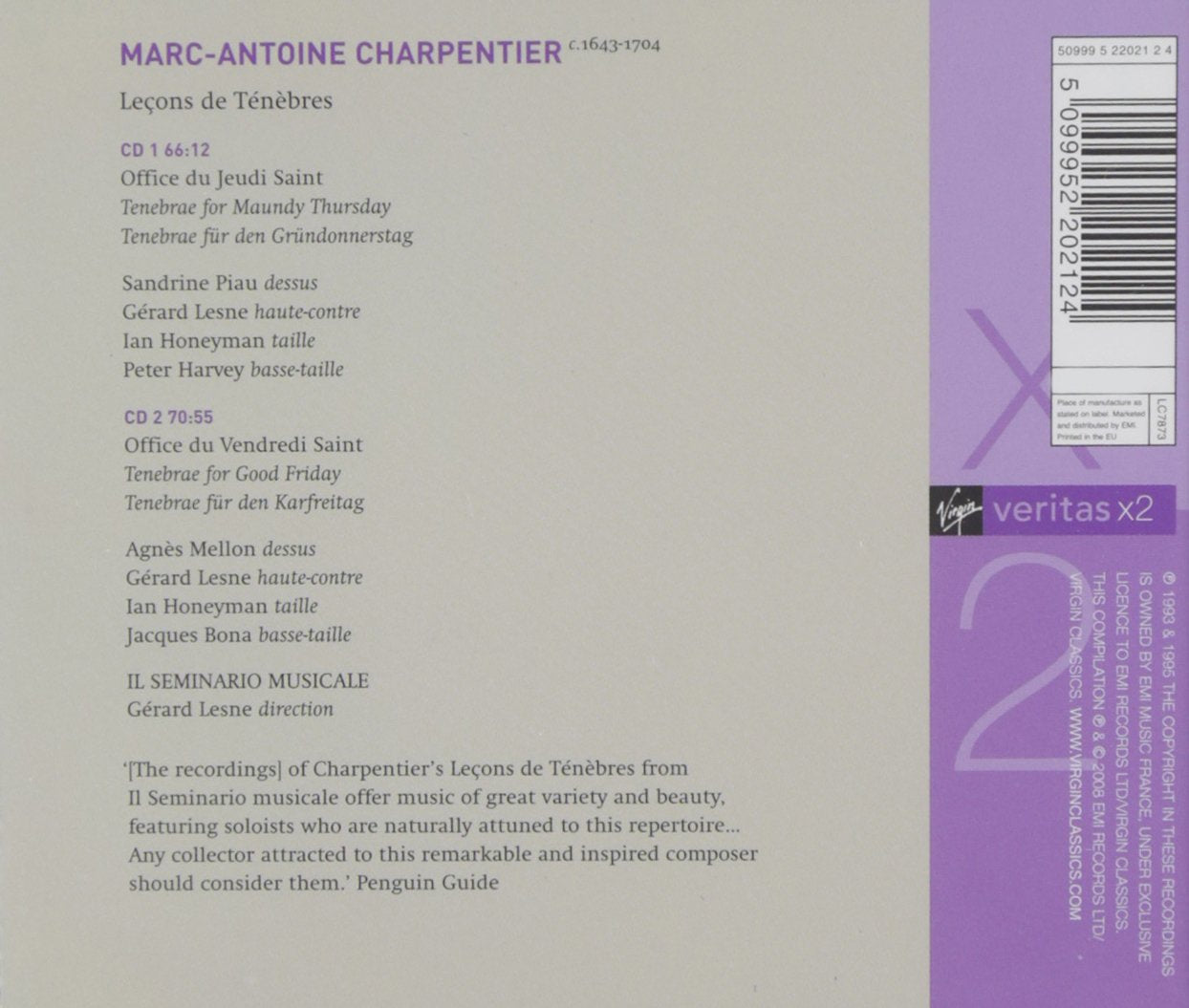 CHARPENTIER: LECONS DE TENEBRES - LESNE, SEMINARIO MUSICALE (2 CDS)